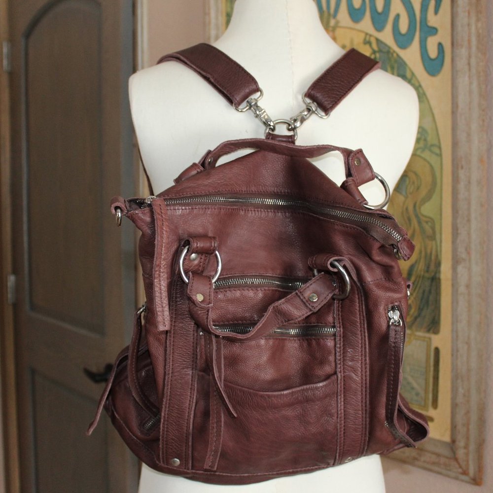 Johnny Was brown soft leather convertible backpack/shoulder/messenger/hand bag